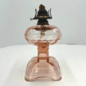 Vintage Pink/Rose Depression Glass Kerosene Oil Lamp Mid Century Antique 11"x6"